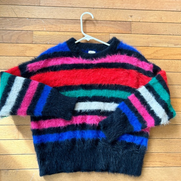 EUC A New Day Women's Crewneck Fuzzy Pullover sweater Multicolor Stripe - Picture 9 of 16